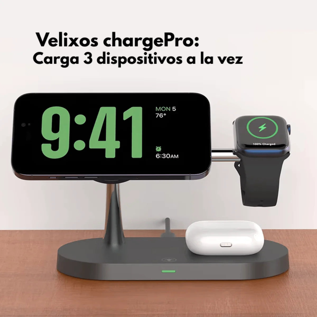 Velixos ChargePro - Cargador inalámbrico 3 en 1